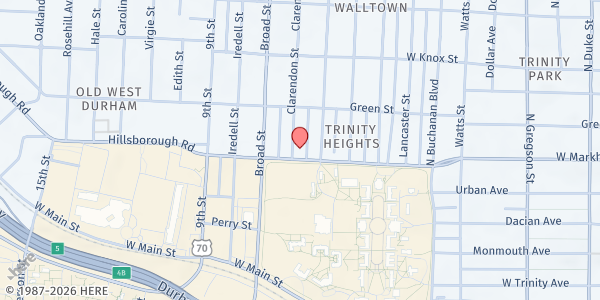 Map showing Iglesia La Semilla at 806 Clarendon St, Durham, NC