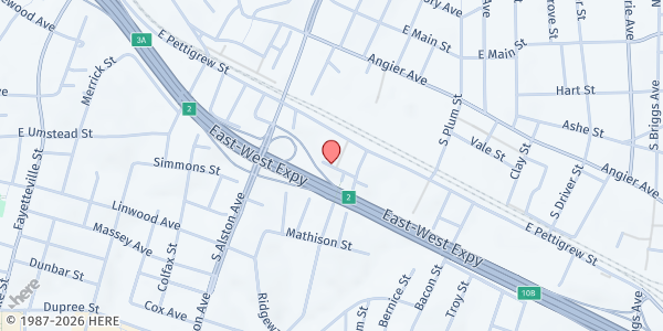 Map showing Jesus Word Church City Of Jesus at 1321 Humphrey St., Durham, NC