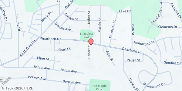 Map showing Mr. Freds Food Pantry at The Lake at 3411 Dearborn Dr, Durham, NC