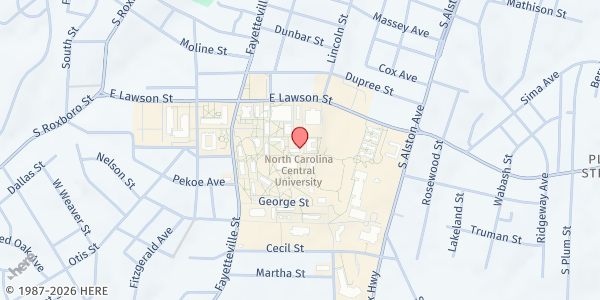 Map showing NCCU Campus Pantry at 500 Nelson St., Durham, NC