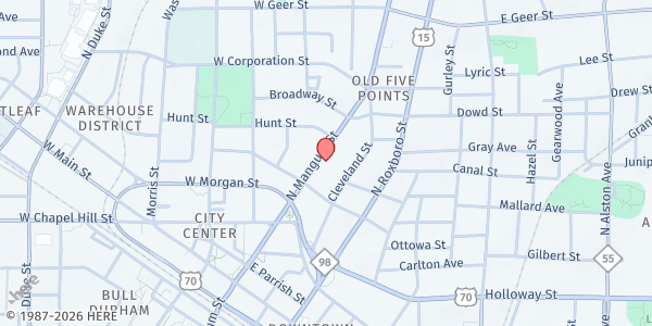 Map showing Nehemiah Christian Center at 514 North Mangum Street, Durham, NC