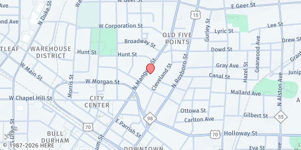 Map showing Nehemiah Christian Center at 514 N. Mangum St., Durham, NC
