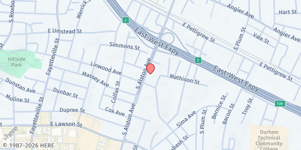 Map showing Russell Memorial CME Church at 703 South Alston Avenue, Durham, NC