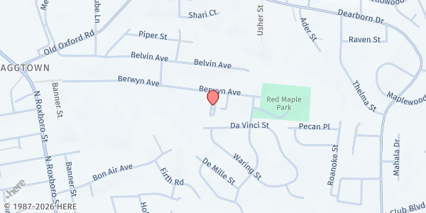 Map showing Seed Time & Harvest Fellowship at 804 Berwyn Ave., Durham, NC