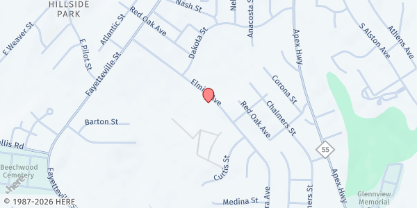 Map showing Southside Church of Christ at 800 Elmira Avenue, Durham, NC