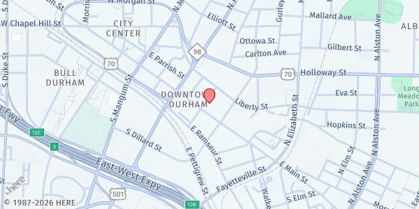 Map showing St. Philip's Episcopal Church at 403 E. Main St., Durham, NC