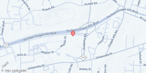 Map showing Victorious Life Empowerment at 3329 Chapel Hill Blvd., Durham, NC