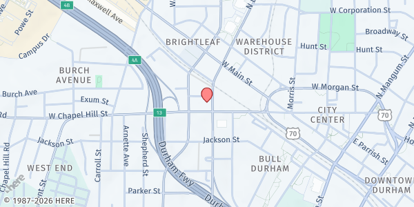 Map showing West End Community Mobile Market at 504 W. Chapel Hill St., Durham, NC