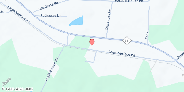 Map showing Eagle Springs Baptist Church at 460 Eagle Springs Rd., Eagle Springs, NC
