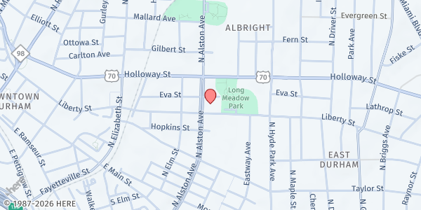Map showing Salvation Army-Durham at 909 Liberty Street, East Durham, NC