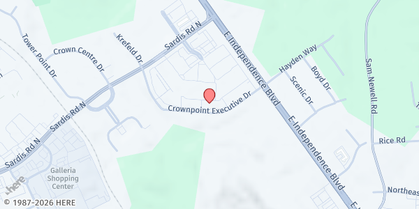 Map showing Autism Charlotte - Crownpoint Executive Drive at 2331 Crownpoint Executive Drive, East Forest, NC