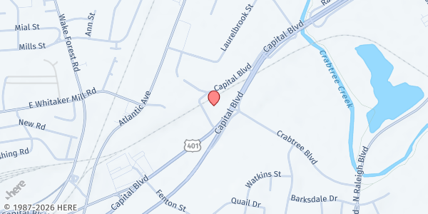 Map showing Salvation Army-Wake County at 1863 Capital Boulevard, East Raleigh, NC