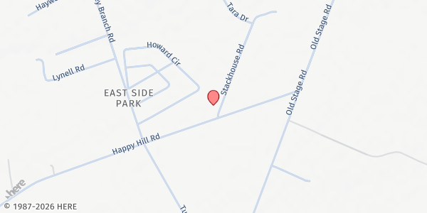 Map showing OAK GROVE MISSIONARY BAPTIST CHURCH at 1447 HAPPY HILL ROAD, East Side Park, NC