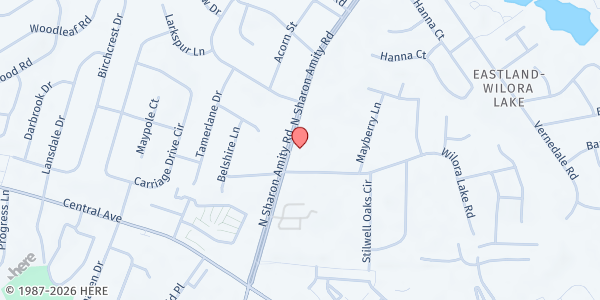 Map showing Calvary Nazarene Church at 4000 North Sharon Amity Road, Eastland - Wilora Lake, NC