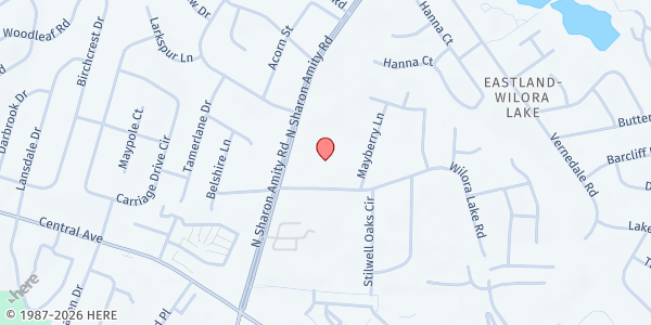 Map showing Calvary Nazarene Church at 4000 North Sharon Amity Road, Eastland - Wilora Lake, NC