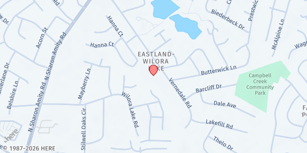 Map showing Central Apostolic Faith - Feed my Sheep at 6116 Vernedale Road, Eastland - Wilora Lake, NC