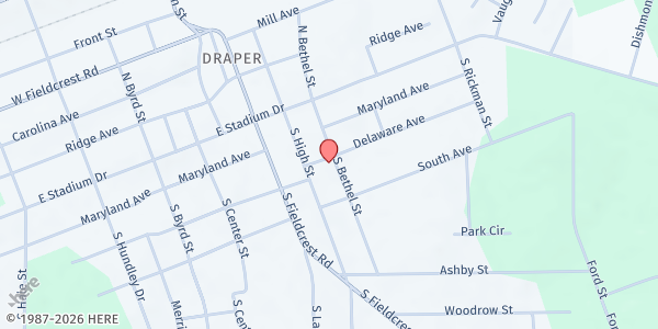 Map showing Draper PHC at 1608 E. Delaware Ave., Eden, NC