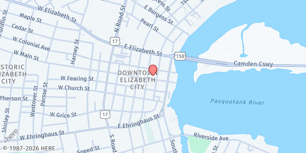 Map showing Food Bank of the Albemarle at PO Box 1704, Elizabeth City, NC