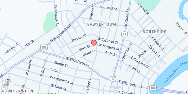 Map showing St. Stephens SK at 407 York Street, Elizabeth City, NC