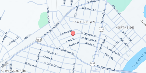 Map showing St. Stephens Soup Kitchen at 513 W. Cypress St., Elizabeth City, NC