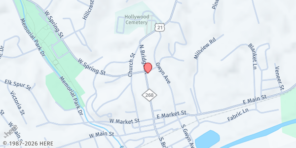 Map showing Tri-County Christian Crisis Ministry at 290 N Bridge St., Elkin, NC