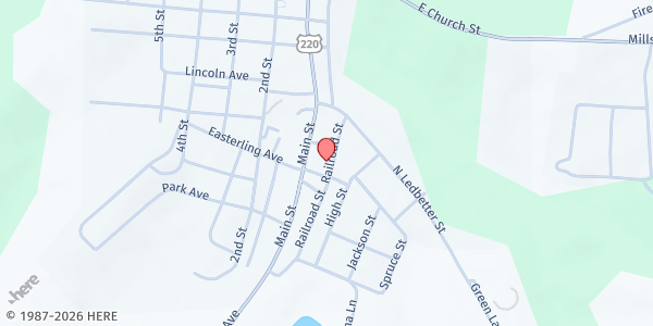 Map showing Mineral Springs Improvement Council, Inc. at 122 Railroad St., Ellerbe, NC