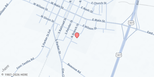 Map showing Pathway Outreach Center at 311 Branch St., Elm City, NC