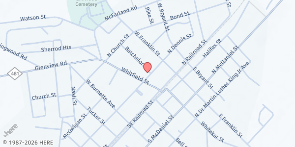 Map showing Community of Hope Center at 201 Batchelor Ave., Enfield, NC