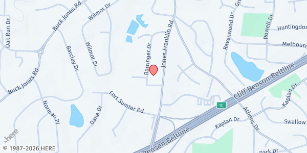 Map showing Raleigh Church of Christ at 911 Barringer Drive, Fairview Hills, NC