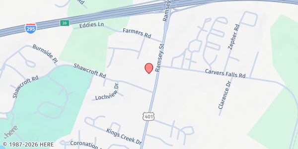 Map showing Cedar Falls Baptist Church at 6181 Ramsey St., Fayetteville, NC