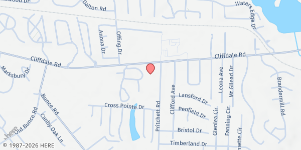 Map showing Cliffdale Christian Center at 6427 Cliffdale Rd., Fayetteville, NC