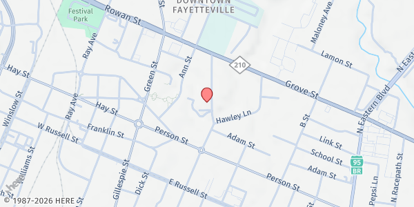 Map showing Evans Metro AME Zion at 301 N. Cool Spring St., Fayetteville, NC