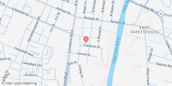 Map showing Faith Covenant Church at 742 E. Russel St., Fayetteville, NC