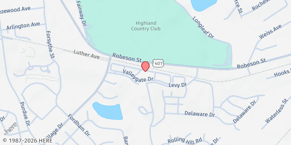 Map showing Family Endeavors - Fayetteville at 2125 Valley Gate Dr., Fayetteville, NC