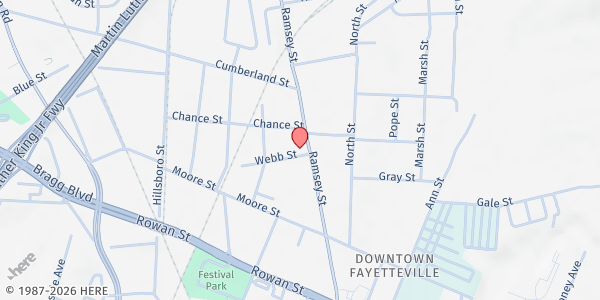 Map showing Healing Hands of Love Kingdom Connection at 601 Ramsey St., Fayetteville, NC
