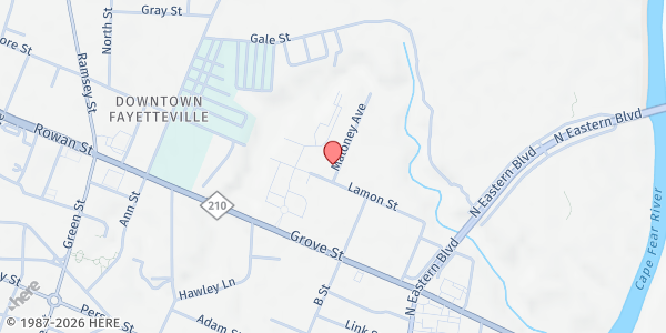 Map showing New Life Mission Church at 303 Maloney Ave., Fayetteville, NC