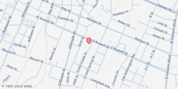 Map showing Salvation Army - Fayetteville at 220 E. Russell St., Fayetteville, NC