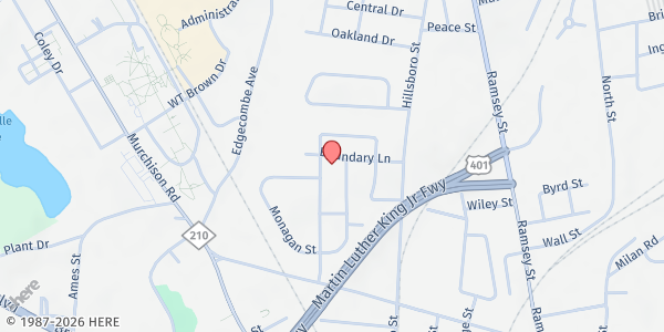 Map showing Smith Chapel FWB Church at 519 Boundary Ln., Fayetteville, NC