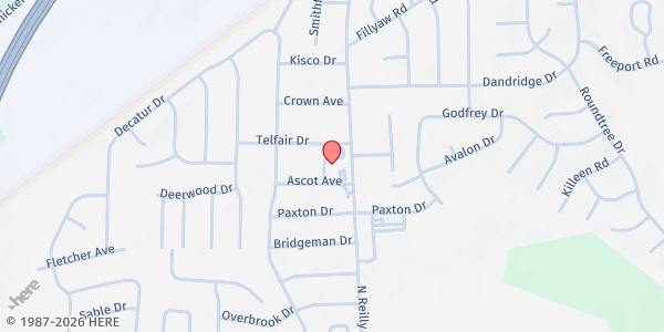 Map showing The Village Baptist Church at 555 N. Reilly Rd., Fayetteville, NC