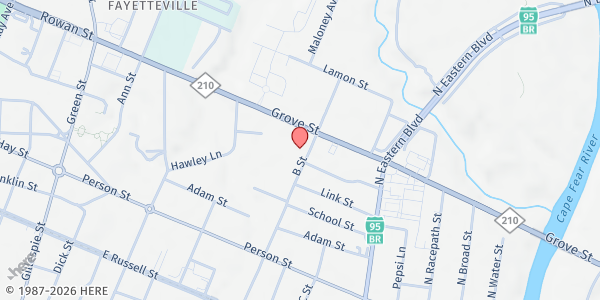 Map showing Veterans Empowering Veterans - Food Pantry at 325 B St., Fayetteville, NC