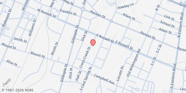 Map showing Victory of Worship at 305 Cross Creek St., Fayetteville, NC