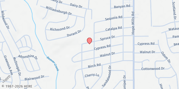 Map showing Village Presbyterian Church at 5303 Spruce Dr., Fayetteville, NC