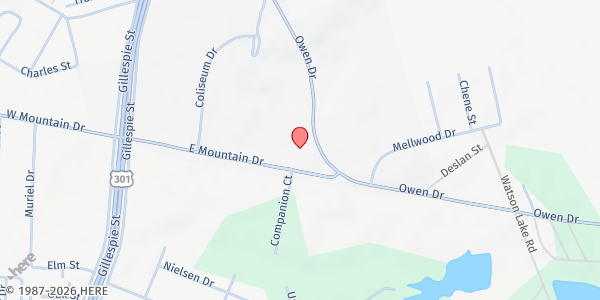 Map showing WESLEYAN PENT.CH OF FAY. (OASIS MISSION) 1158 at 357 EAST MOUNTAIN DRIVE, Fayetteville, NC