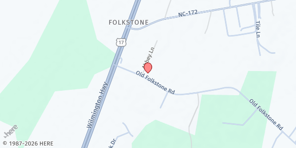 Map showing Folkstone Original Free Will Baptist Church at 133 Old Folkstone Rd., Folkstone, NC