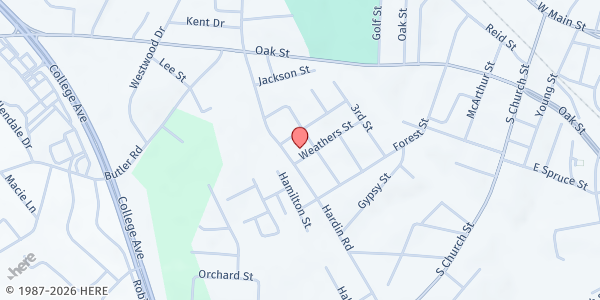 Map showing Oak Grove Missionary Baptist at 125 Weathers Street, Forest City, NC