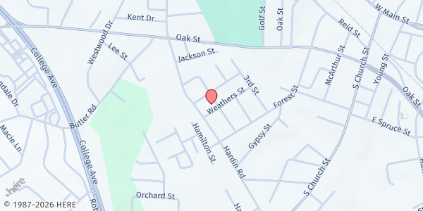 Map showing Oak Grove Missionary Baptist Church at 125 Weathers St., Forest City, NC