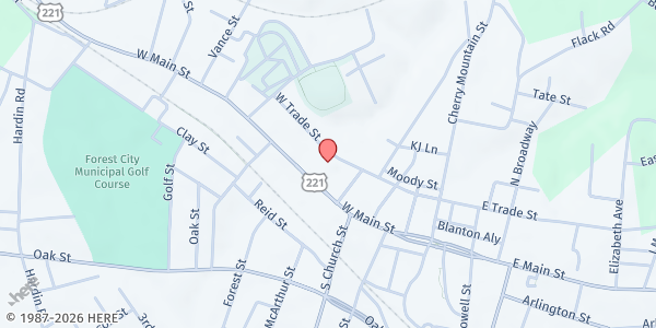 Map showing Salvation Army - Rutherford at 256 W. Main St., Forest City, NC