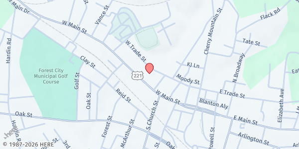 Map showing Salvation Army - Rutherford at 256 W. Main St, Forest City, NC