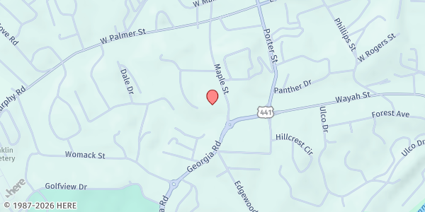 Map showing St. Francis of Assisi Catholic Church at 299 Maple Street, Franklin, NC