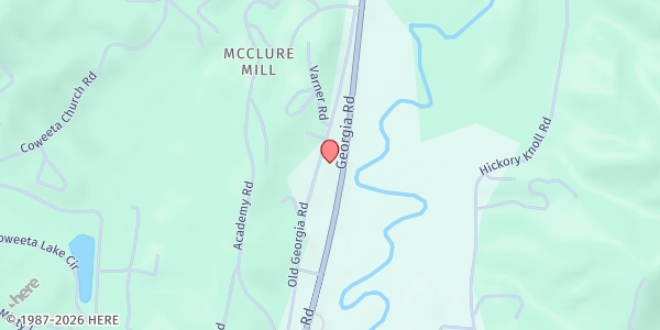 Map showing Trinity Assembly of God Food Pantry at 6971 Georgia Road, Franklin, NC